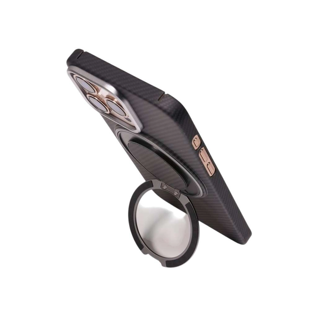 Ốp lưng Carbon cho iPhone 16 Pro Max (có chân chống đứng nghiêng và có thể xoay tròn 360)